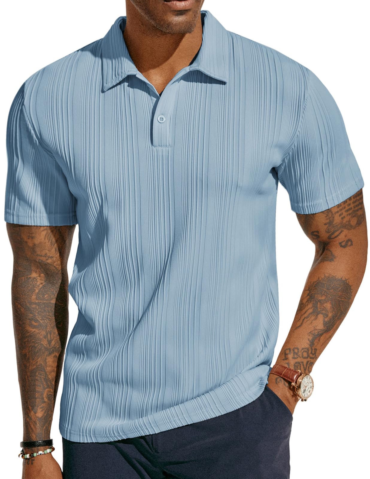 PJ PAUL JONES Mens Textured Knit Polo Shirts Regular Fit Stretchy Golf Shirts